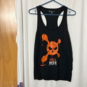 Orange Theory Black Tank Top with Orange Skull "Hell Week" Graphic Size Large